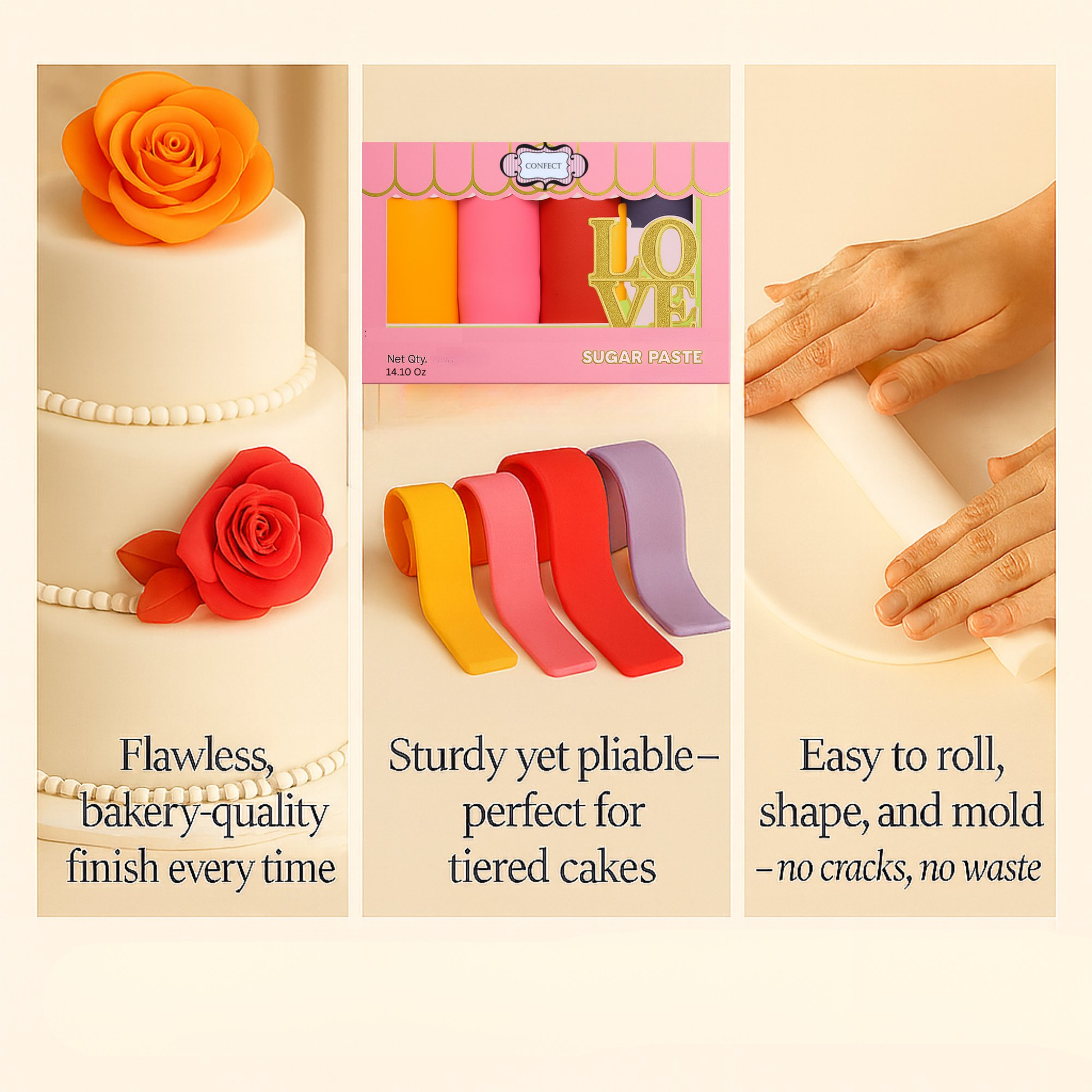 Confect Multipack of Orange, Hot pink, Red and Purple Sugarpaste 13
