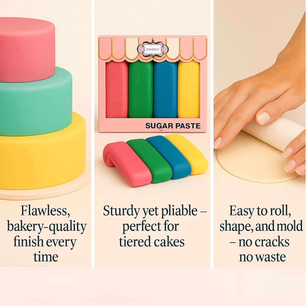 Confect Multipack of Old Rose, Pea Green, Brilliant Blue and Sunshine Yellow Sugarpaste 16