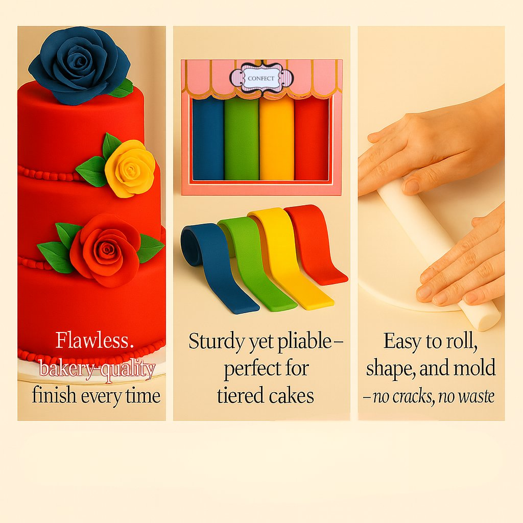 Confect Multipack of Navy Blue, Emerald Green, Yellow and Red Sugarpaste 14