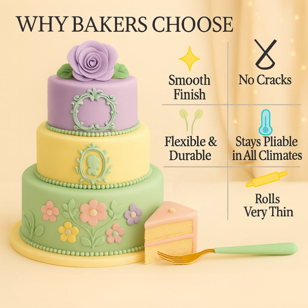 Confect Multipack of Lemon Yellow, Lavender, Blush pink and Mint Green Sugarpaste 01