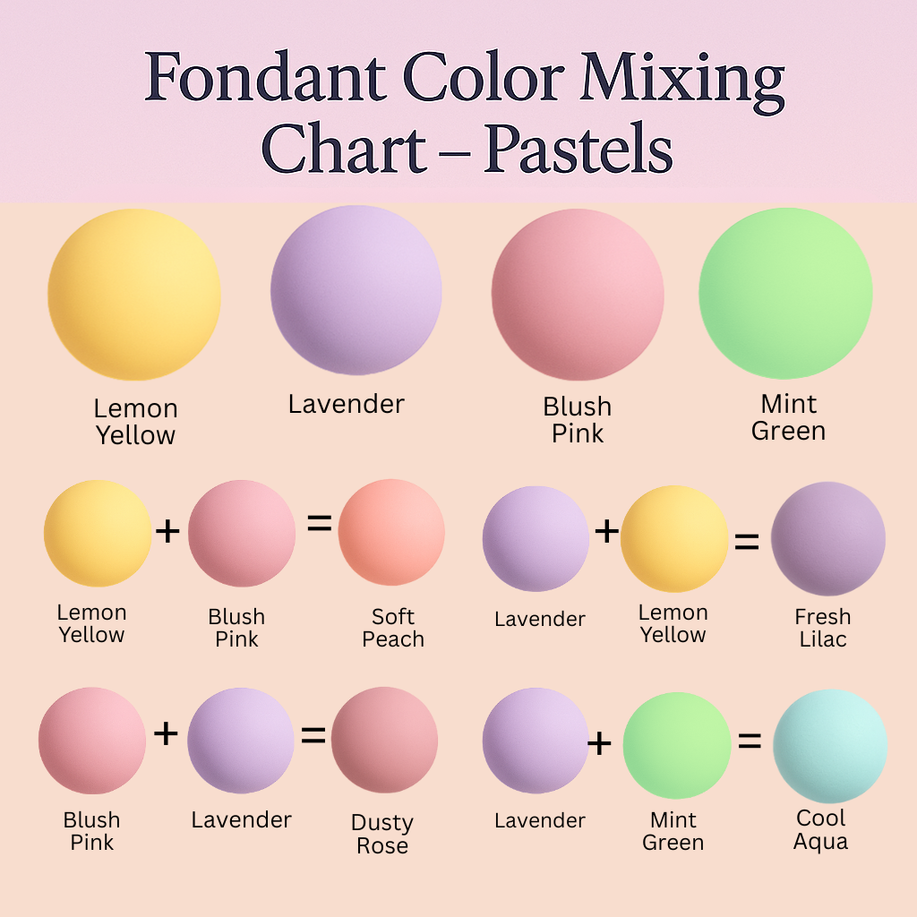 Confect Multipack of Lemon Yellow, Lavender, Blush pink and Mint Green Sugarpaste 01