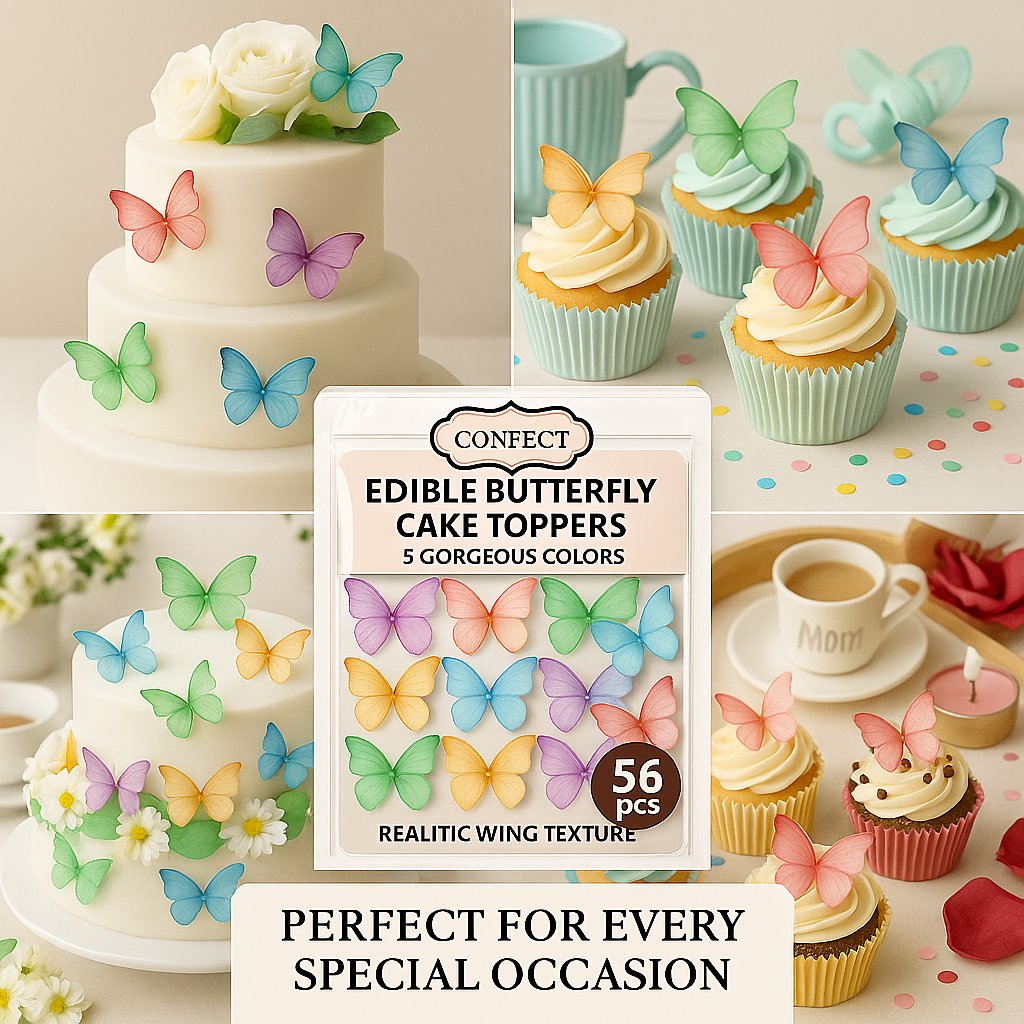 Confect Multicolor | Pack of 56 Edible Wafer Paper Butterflies
