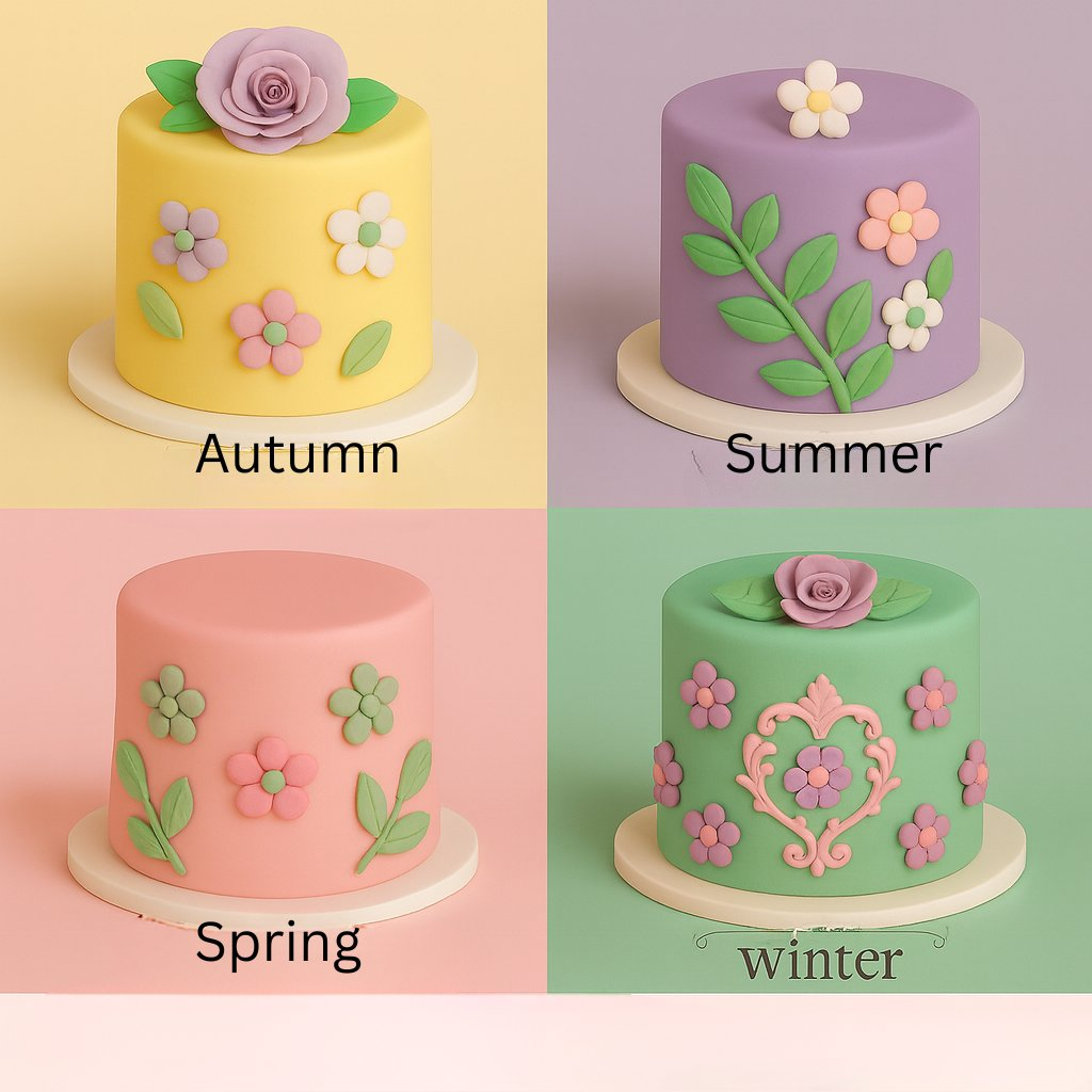 Confect Multipack of Lemon Yellow, Lavender, Blush pink and Mint Green Sugarpaste 01