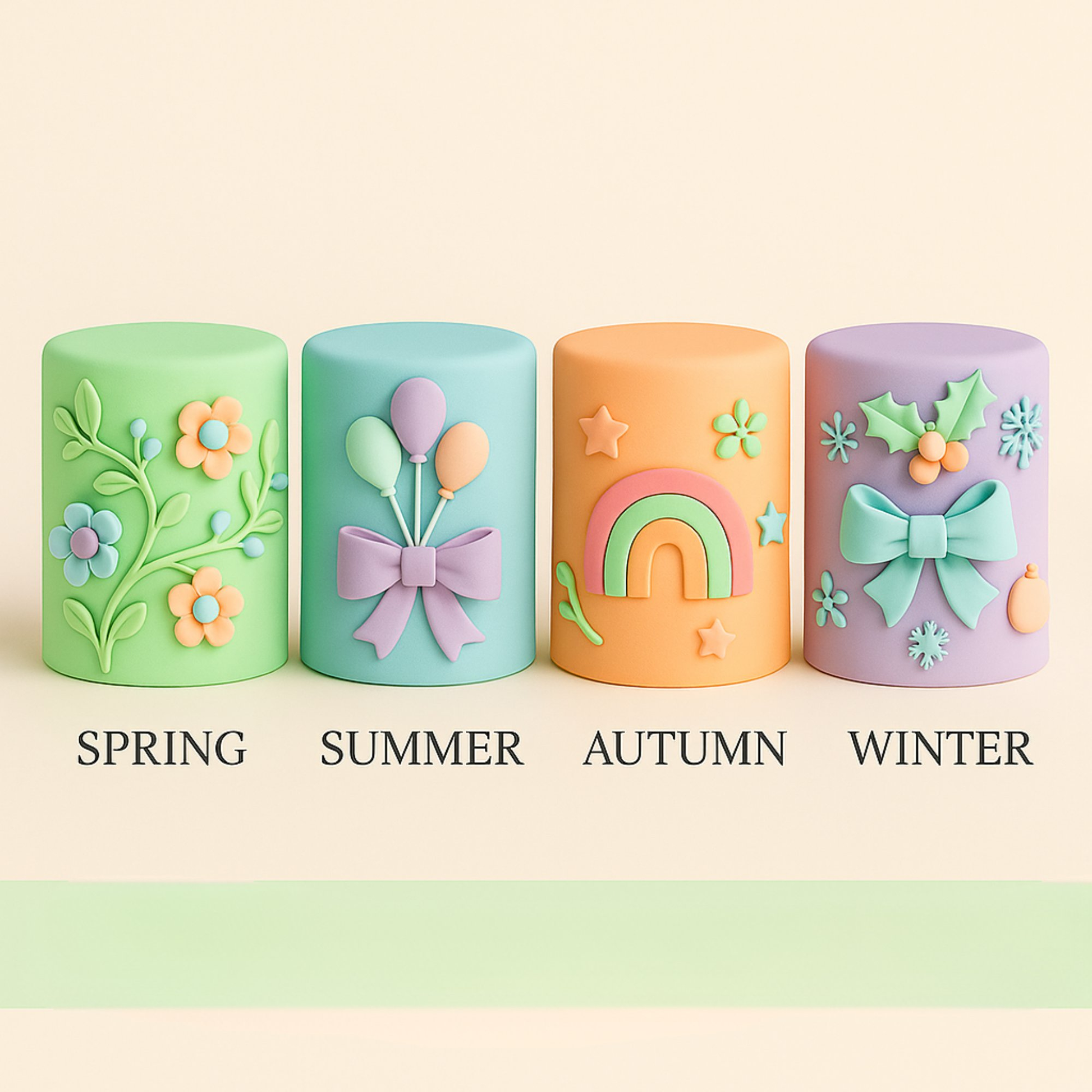 Confect Multipack of Mint green, Baby Blue, Lavender and Peach Sugarpaste 09
