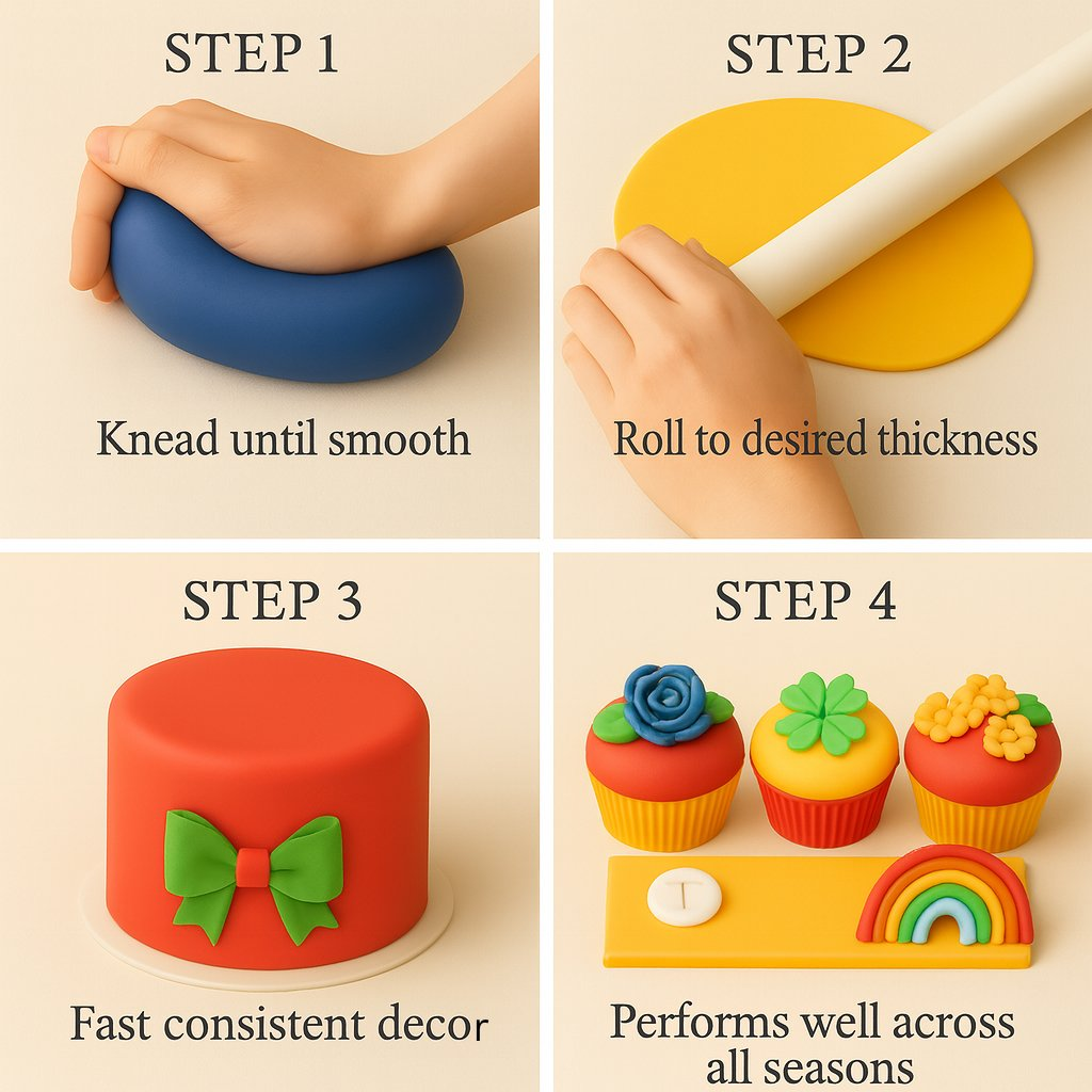 Confect Multipack of Navy Blue, Emerald Green, Yellow and Red Sugarpaste 14