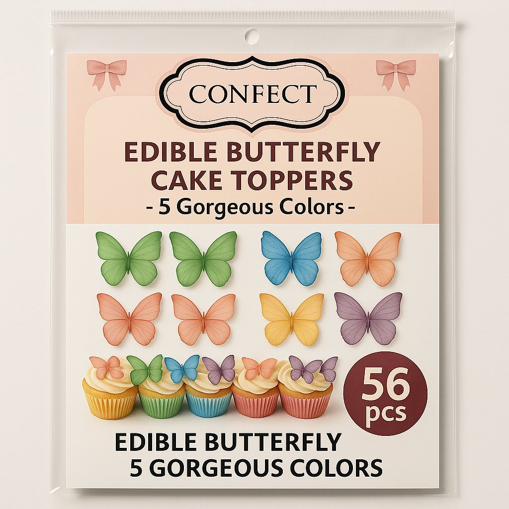 Confect Multicolor | Pack of 56 Edible Wafer Paper Butterflies