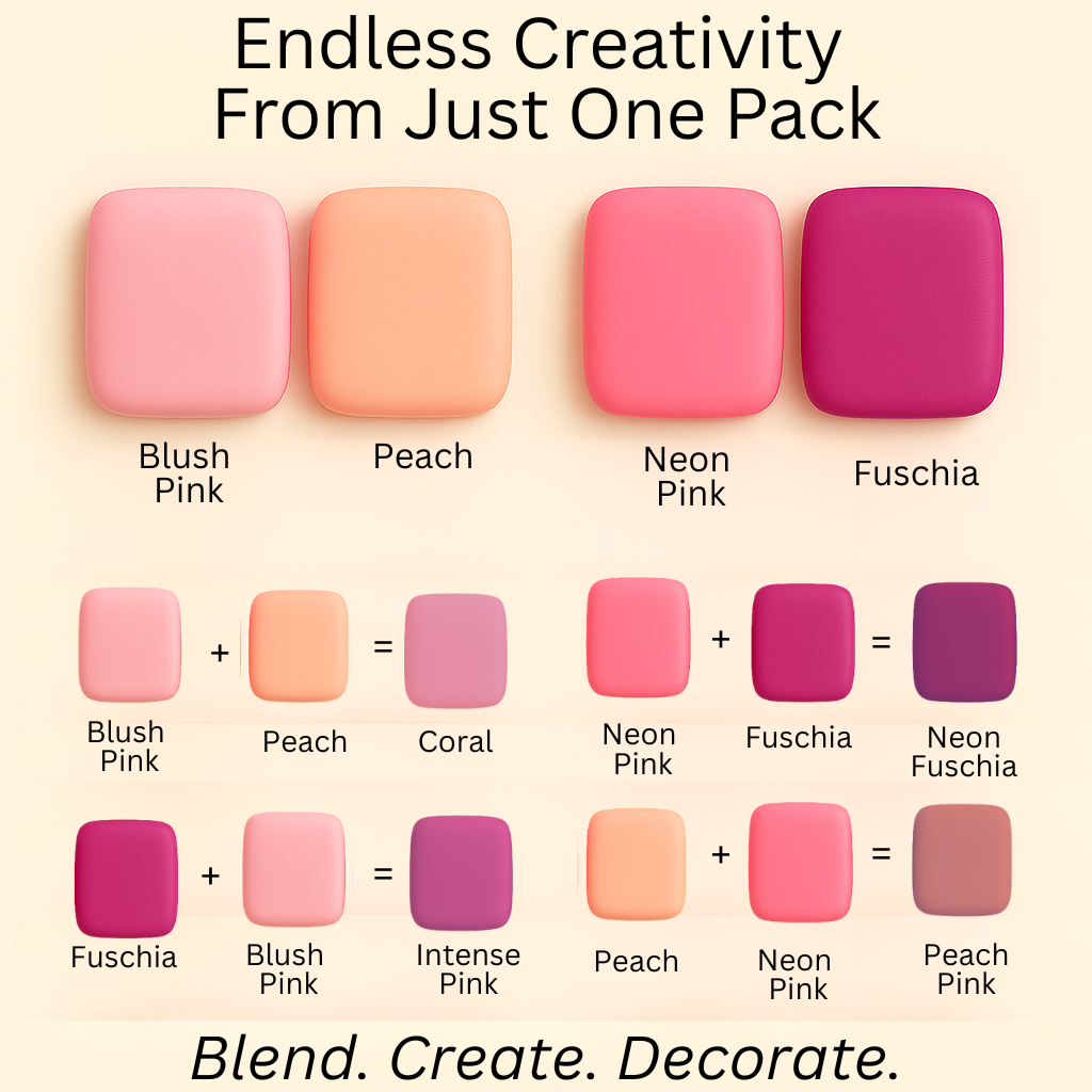 Confect Multipack of Blush Pink, Peach, Neon Pink and Fuchsia Pink Sugarpaste 21