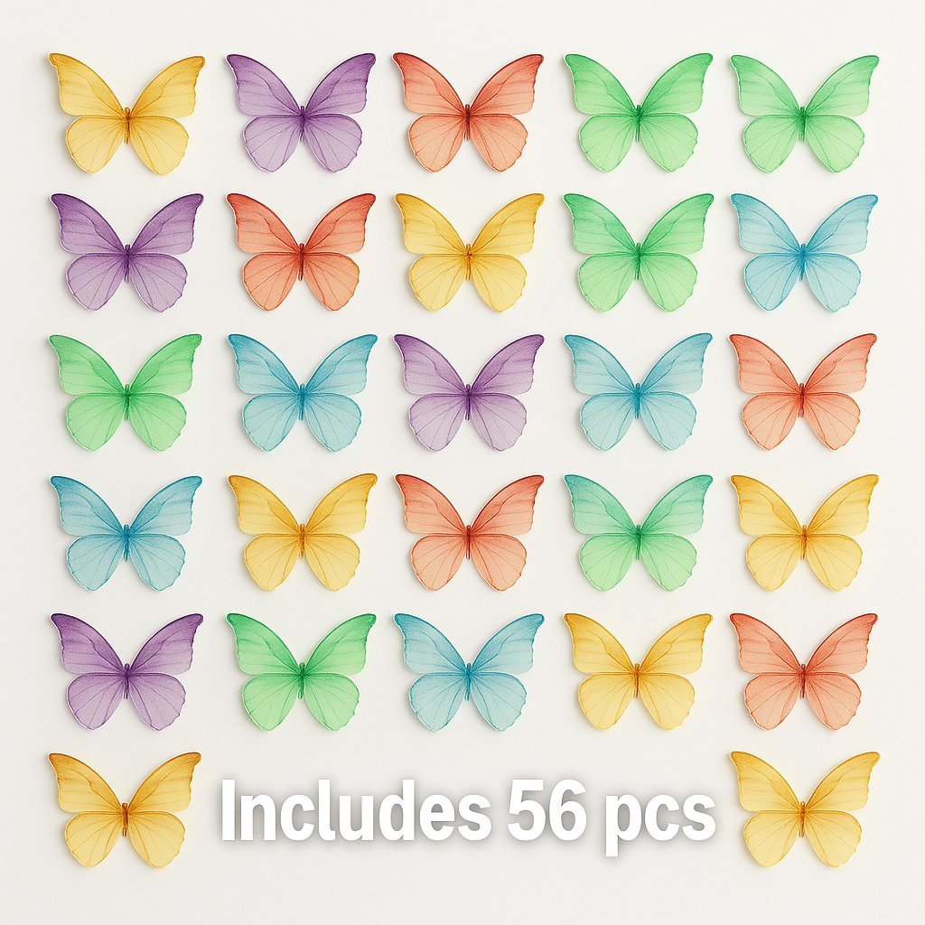 Confect Multicolor | Pack of 56 Edible Wafer Paper Butterflies