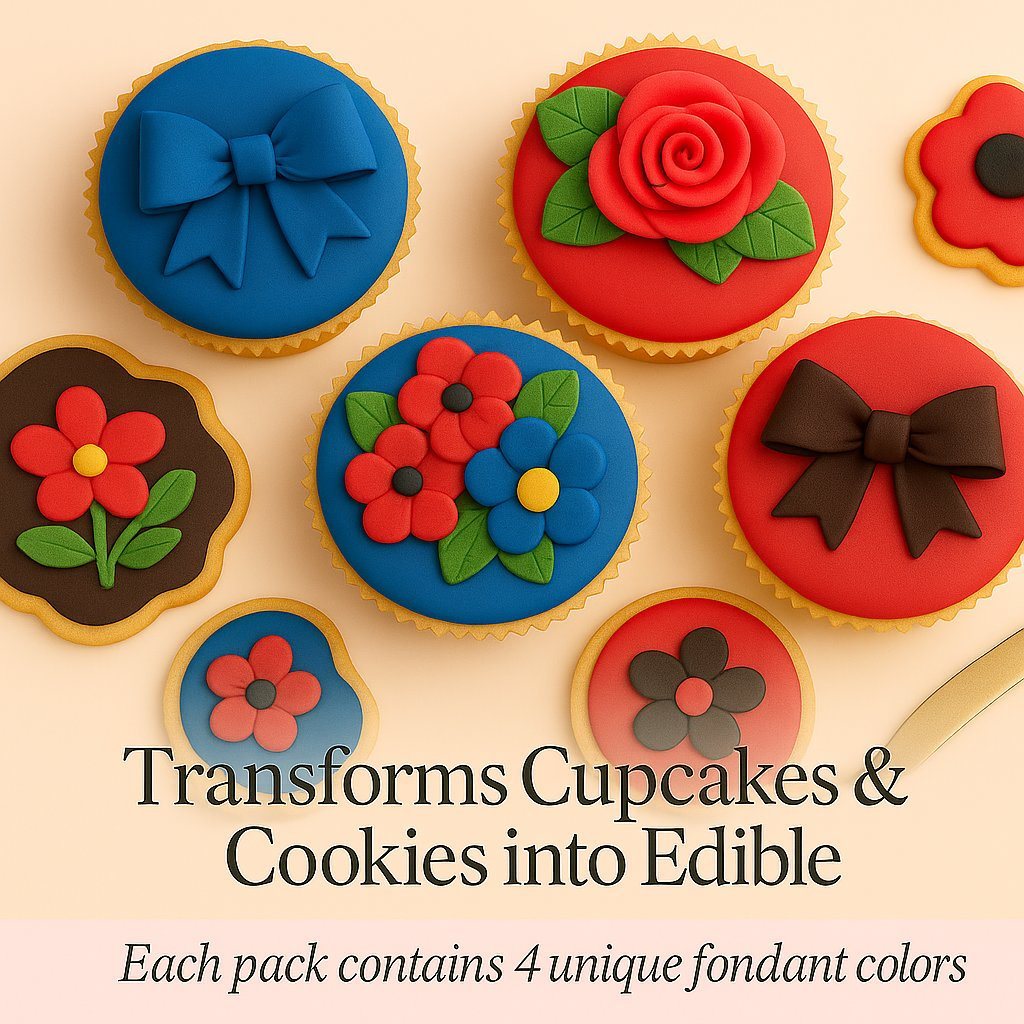 Confect Multipack of Royal Blue, Brown, Black and Red Sugarpaste 20