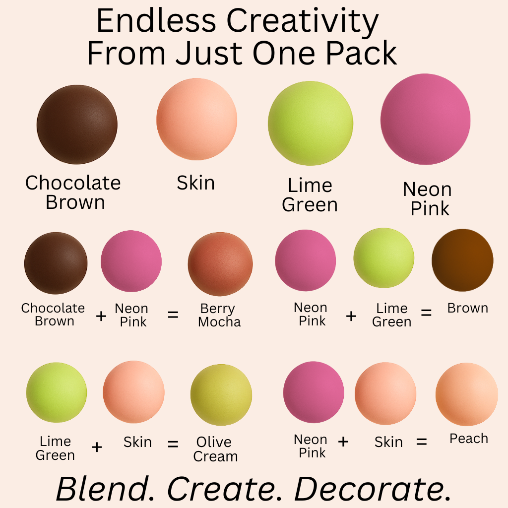 Confect Multipack of Brown, Skin, Lime Green and Neon Pink Sugarpaste 26