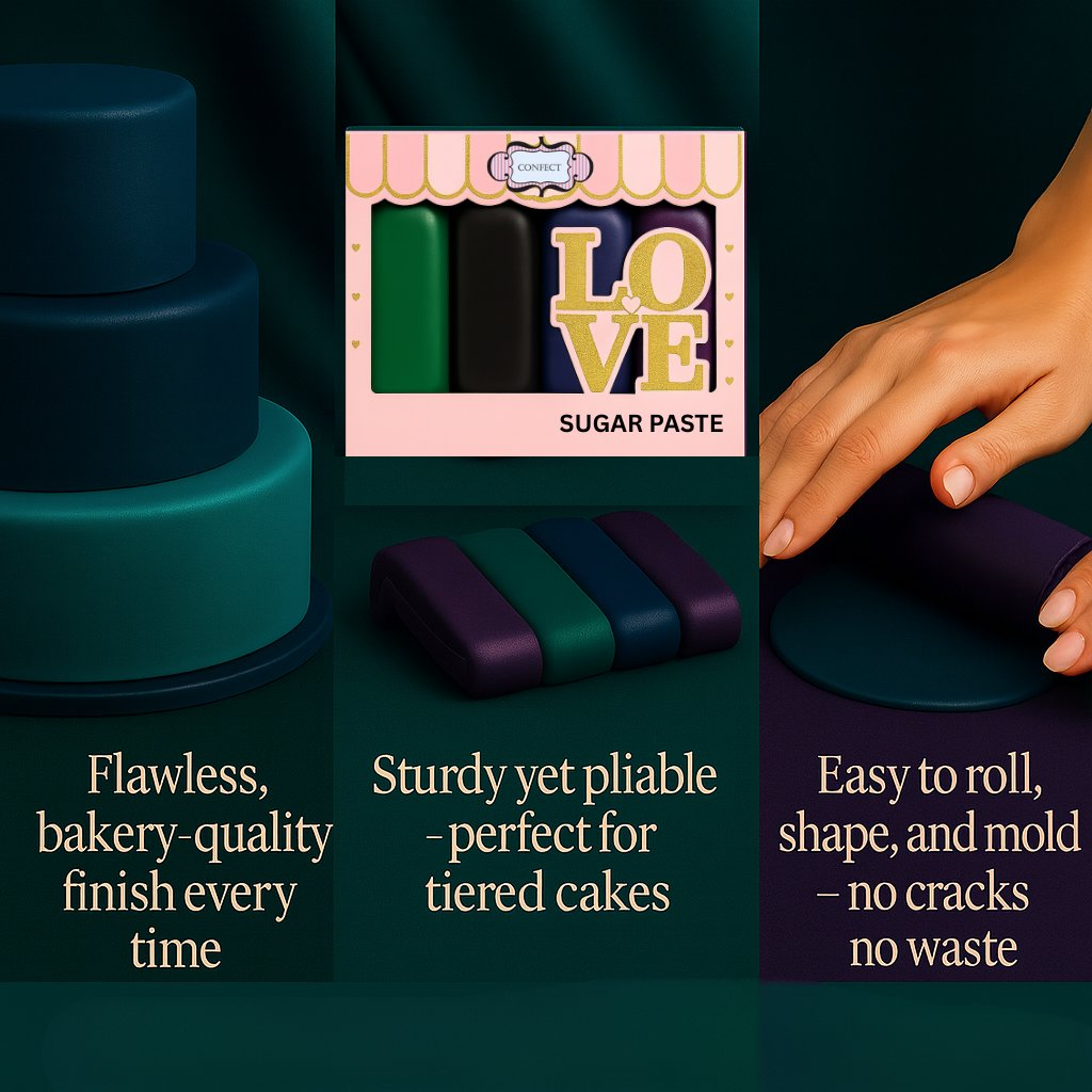 Confect Multipack of Emerald Green, Black, Navy Blue and Purple Sugarpaste 25