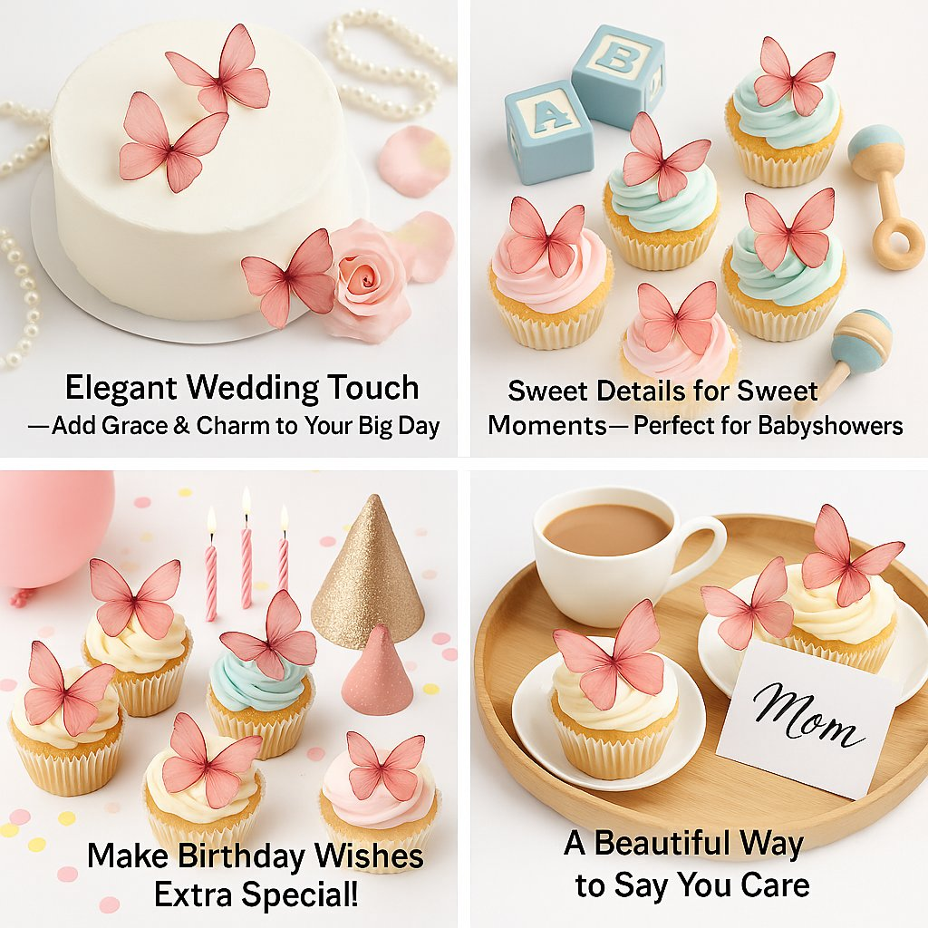 Confect Pink | Pack of 56 Edible Wafer Paper Butterflies