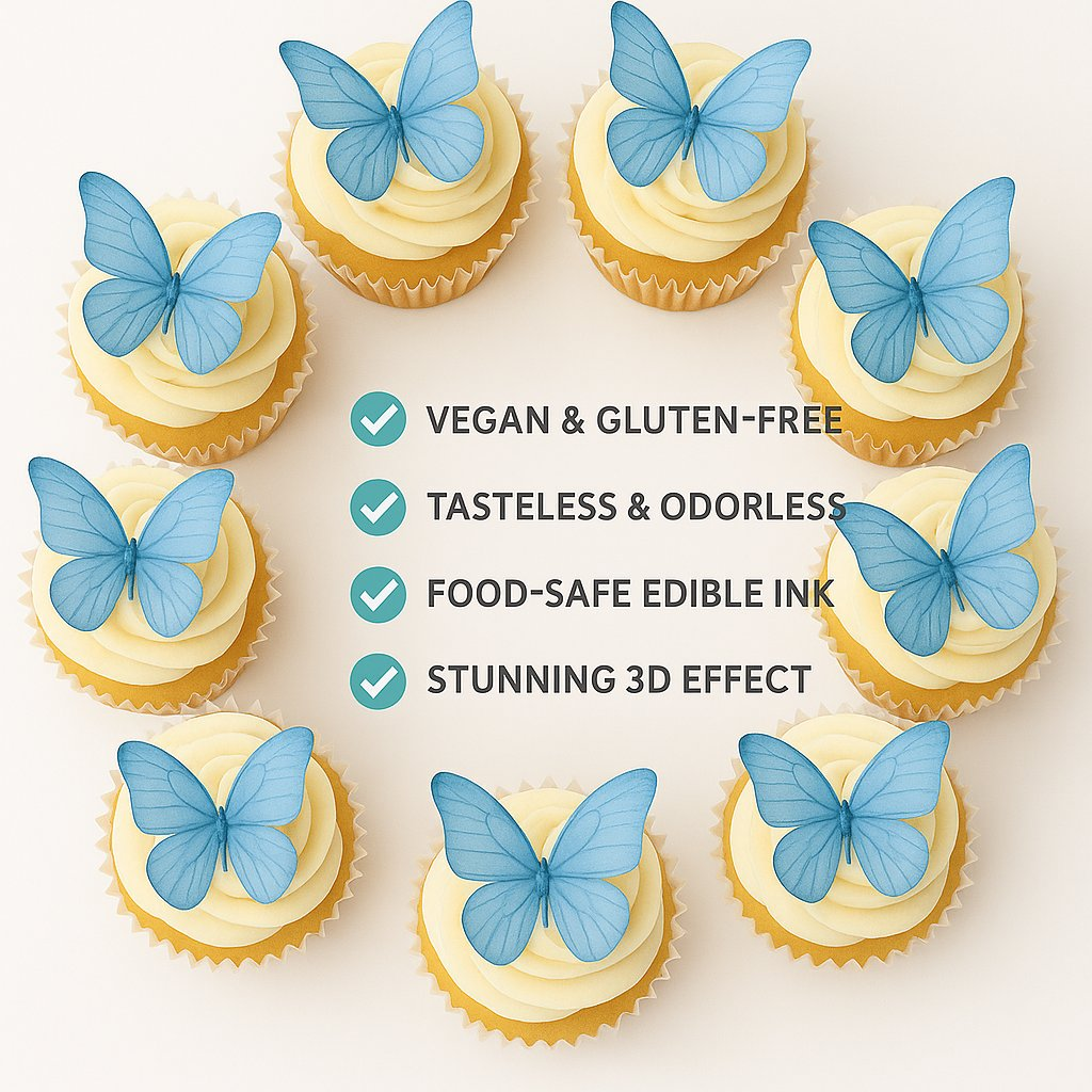 Confect Sky Blue | Pack of 56 Edible Wafer Paper Butterflies