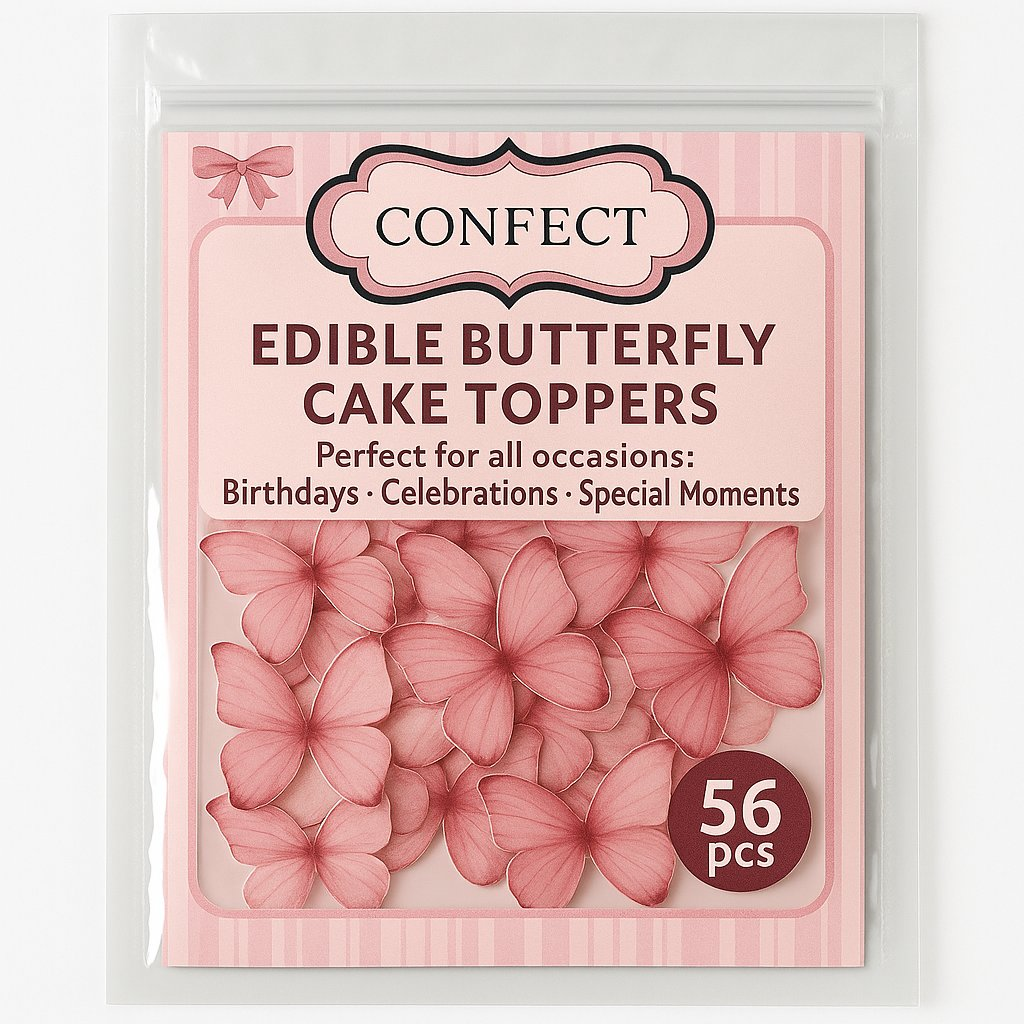 Confect Pink | Pack of 56 Edible Wafer Paper Butterflies