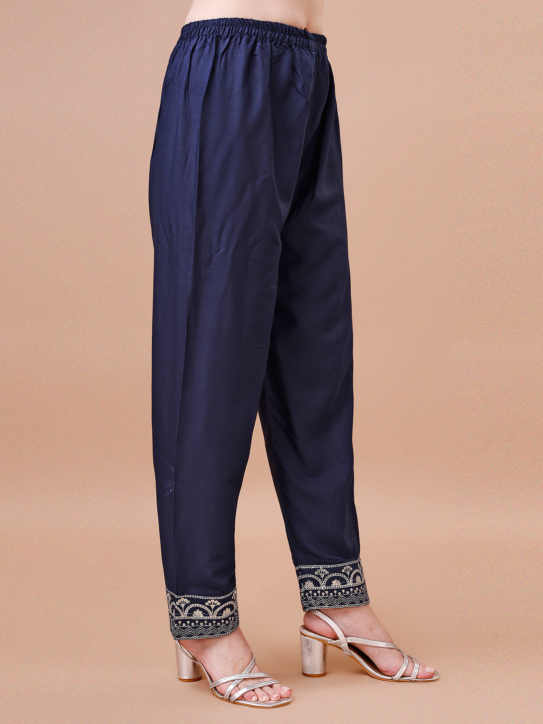 Embroidered Chevron Printed Cotton Kurta With Pant, Multicolor - Hiral Fashion