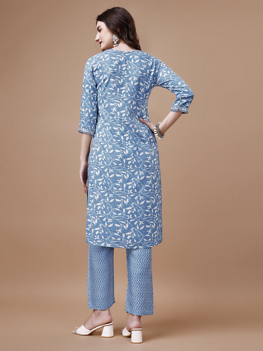 Embroidered & Floral Printed Cotton Kurta With Pant & Dupatta Set, Multicolor - Hiral Fashion