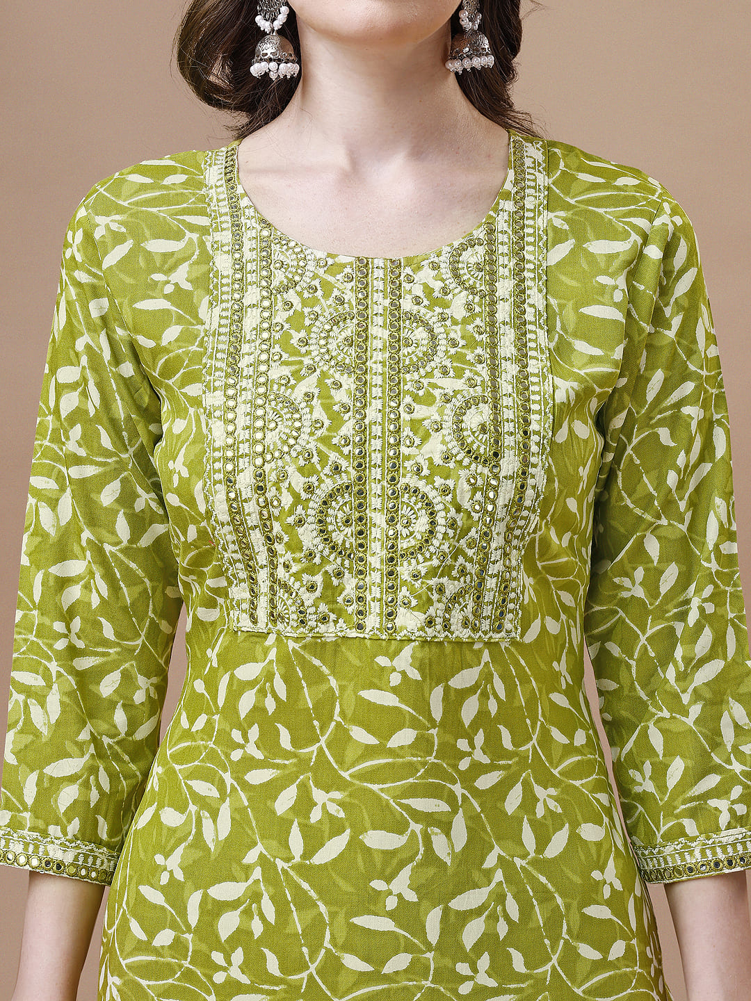 Embroidered & Floral Printed Cotton Kurta With Pant & Dupatta Set, Multicolor - Hiral Fashion