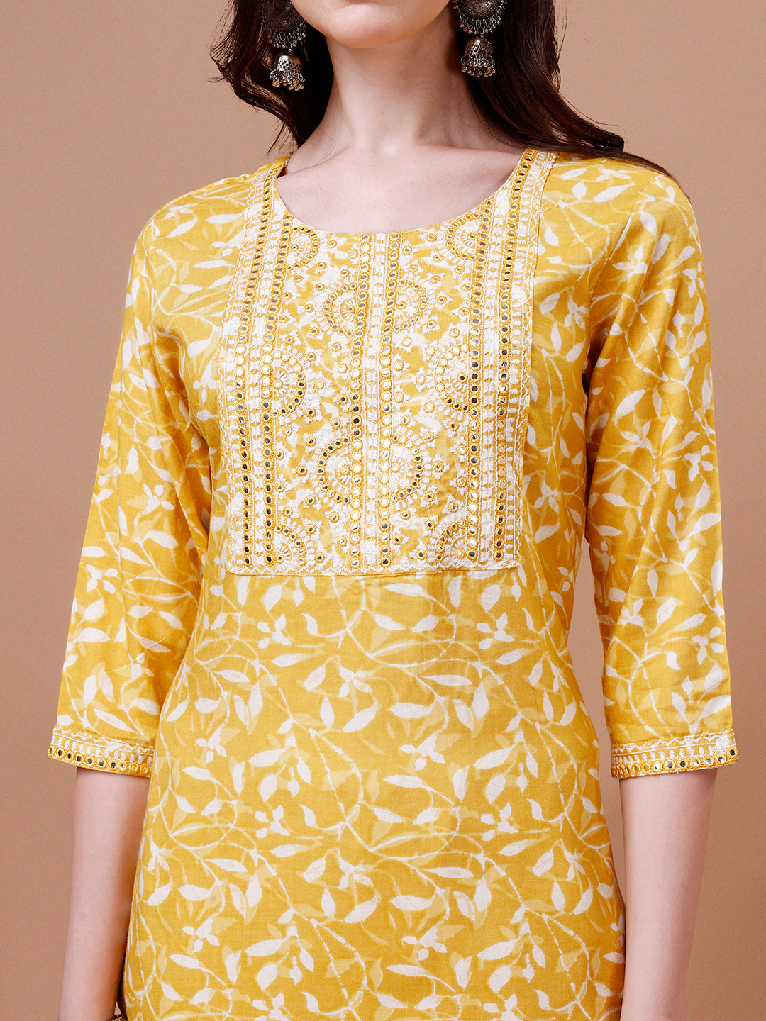 Embroidered & Floral Printed Cotton Kurta With Pant & Dupatta Set, Multicolor - Hiral Fashion