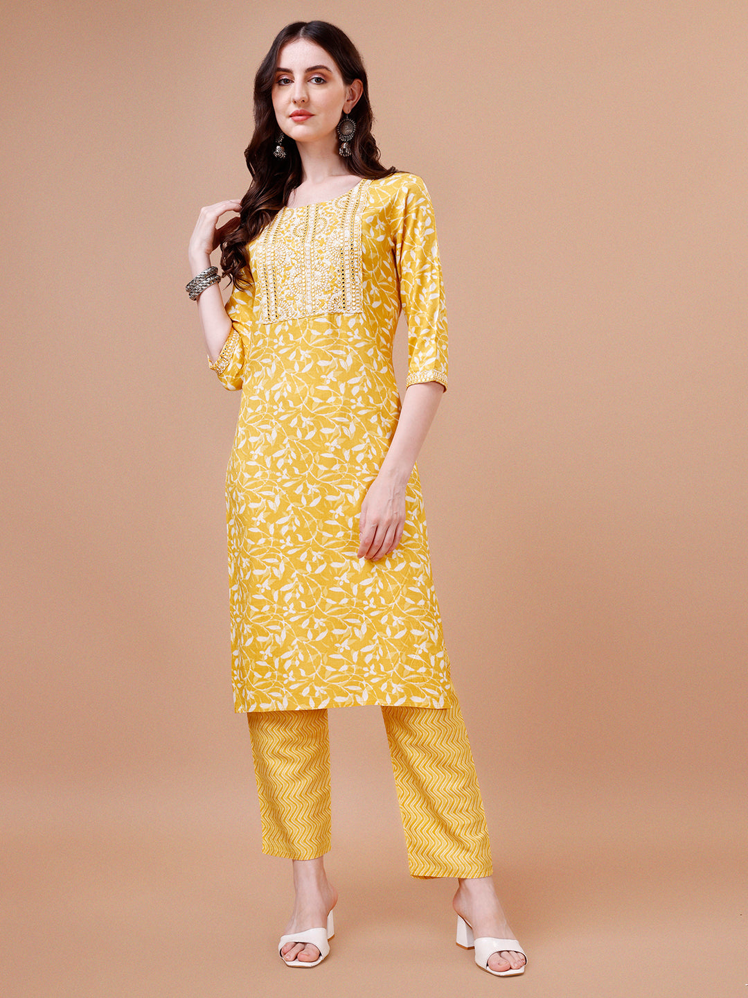 Embroidered & Floral Printed Cotton Kurta With Pant & Dupatta Set, Multicolor - Hiral Fashion