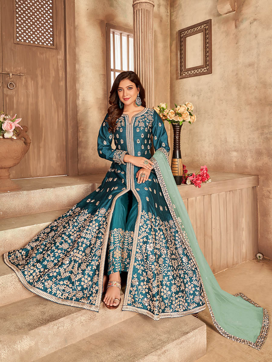 Myra Rama Art silk Embroidered Pant Style Anarkali Suit 