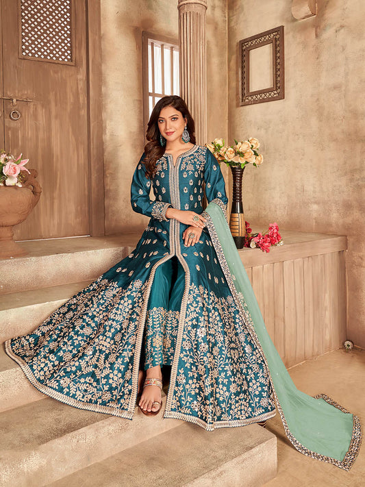 Myra Rama Art silk Embroidered Pant Style Anarkali Suit 