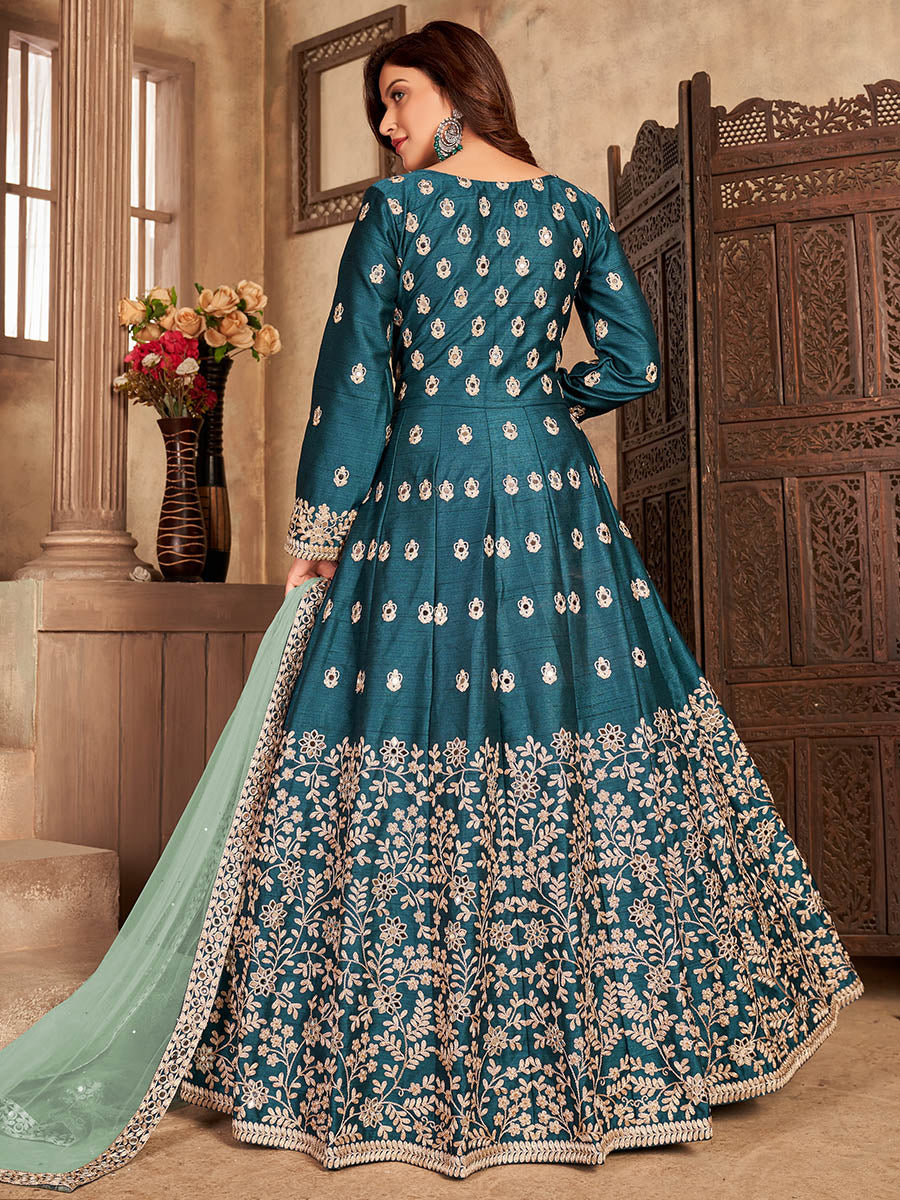 Myra Rama Art silk Embroidered Pant Style Anarkali Suit 