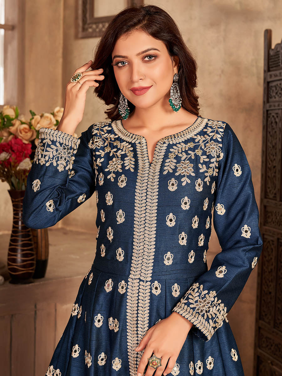 Myra Teal Art silk Embroidered Pant Style Anarkali Suit 
