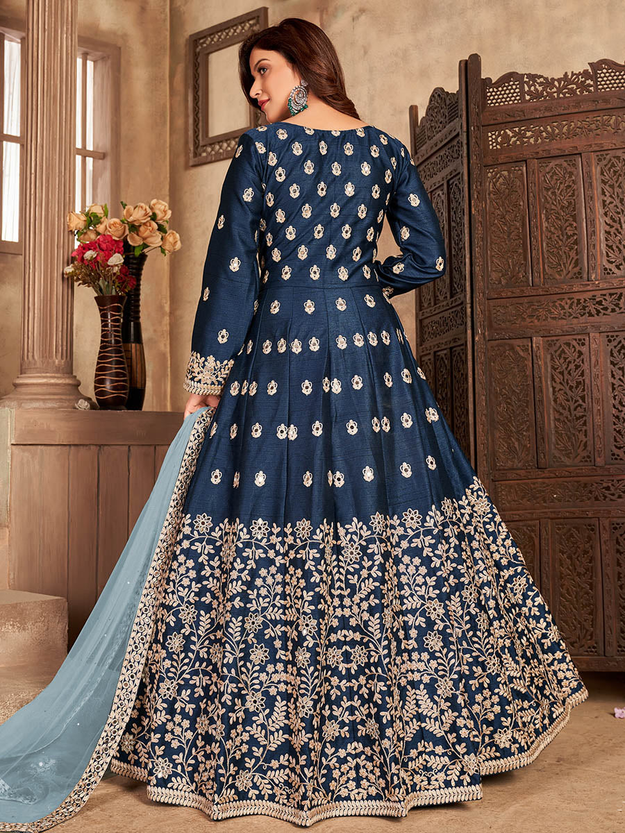 Myra Teal Art silk Embroidered Pant Style Anarkali Suit 