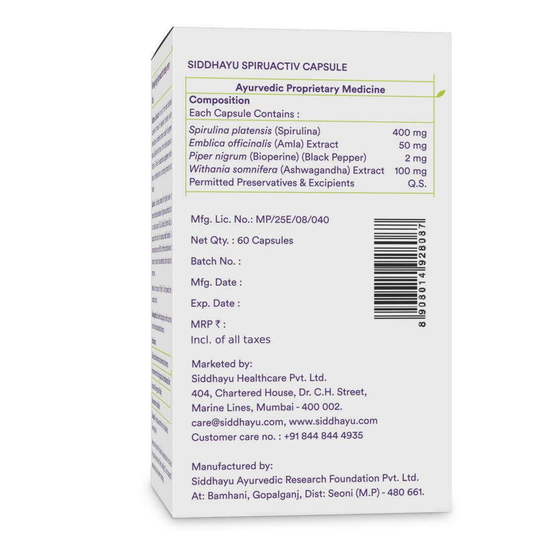 Siddhayu Ayurveda Spiruactiv Capsules with Spirulina - Grab2buy