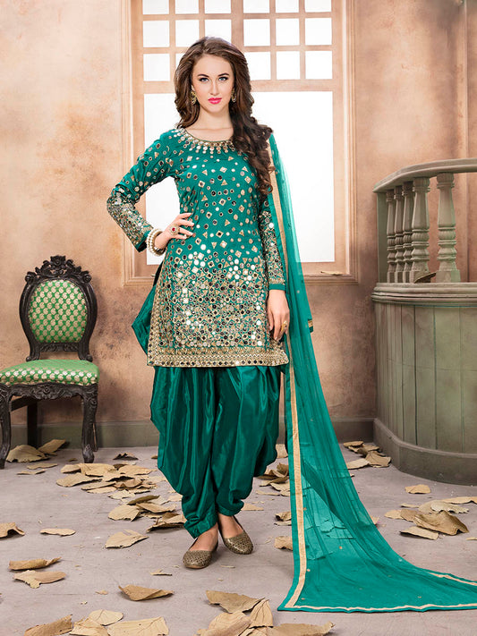 Myra Sea Green Tafeta Silk Patiyala Suit