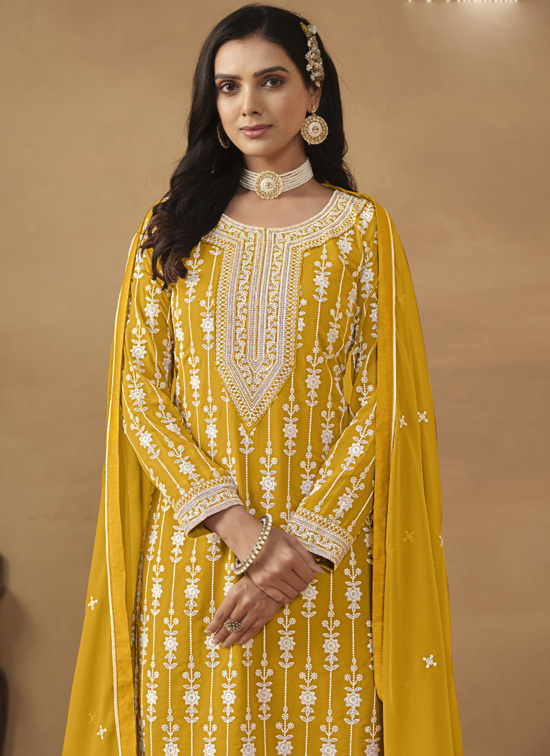 Vegaa Fashion Designer Yellow Faux Georgette Embroidery Sharara Suit  Grab2Buy Vegaa Fashion Grab2Buy