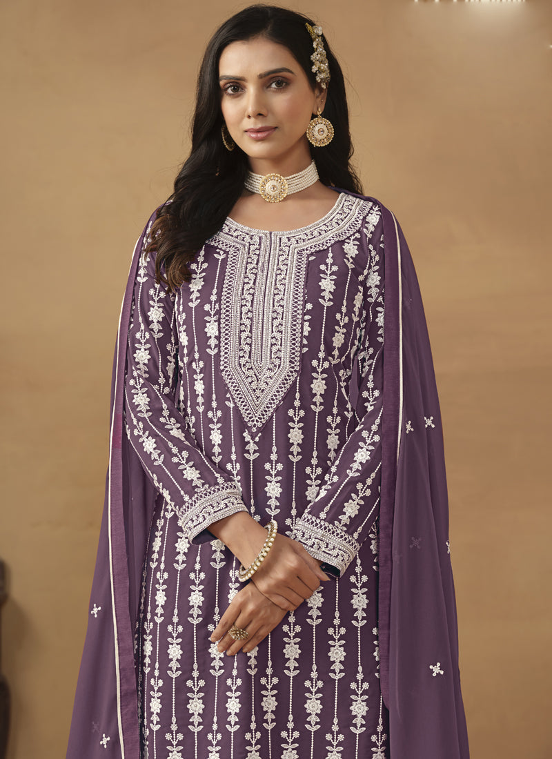 Vegaa Fashion Designer Purple Faux Georgette Embroidery Sharara Suit  Grab2Buy Vegaa Fashion Grab2Buy