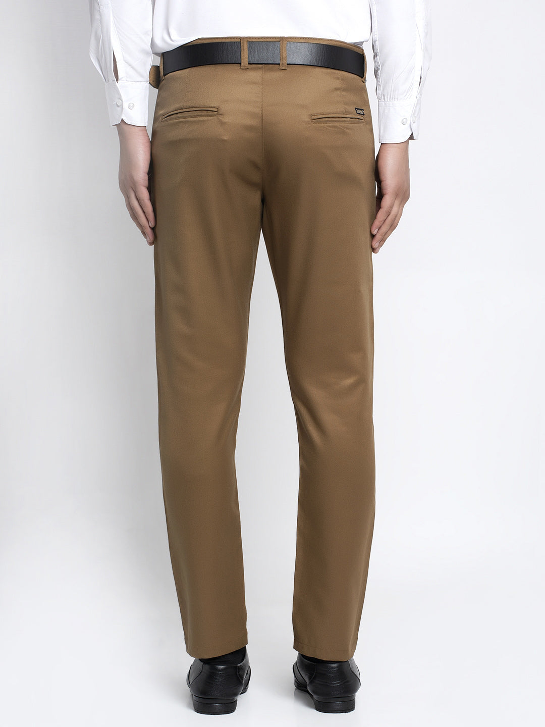 Jainish Men's Brown Tapered Fit Formal Trousers 