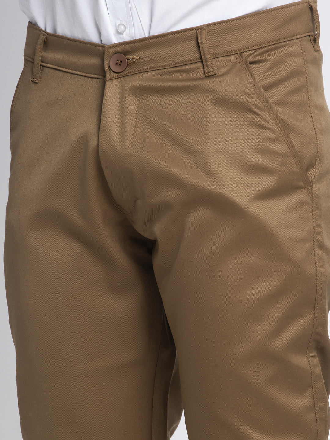 Jainish Men's Brown Tapered Fit Formal Trousers 