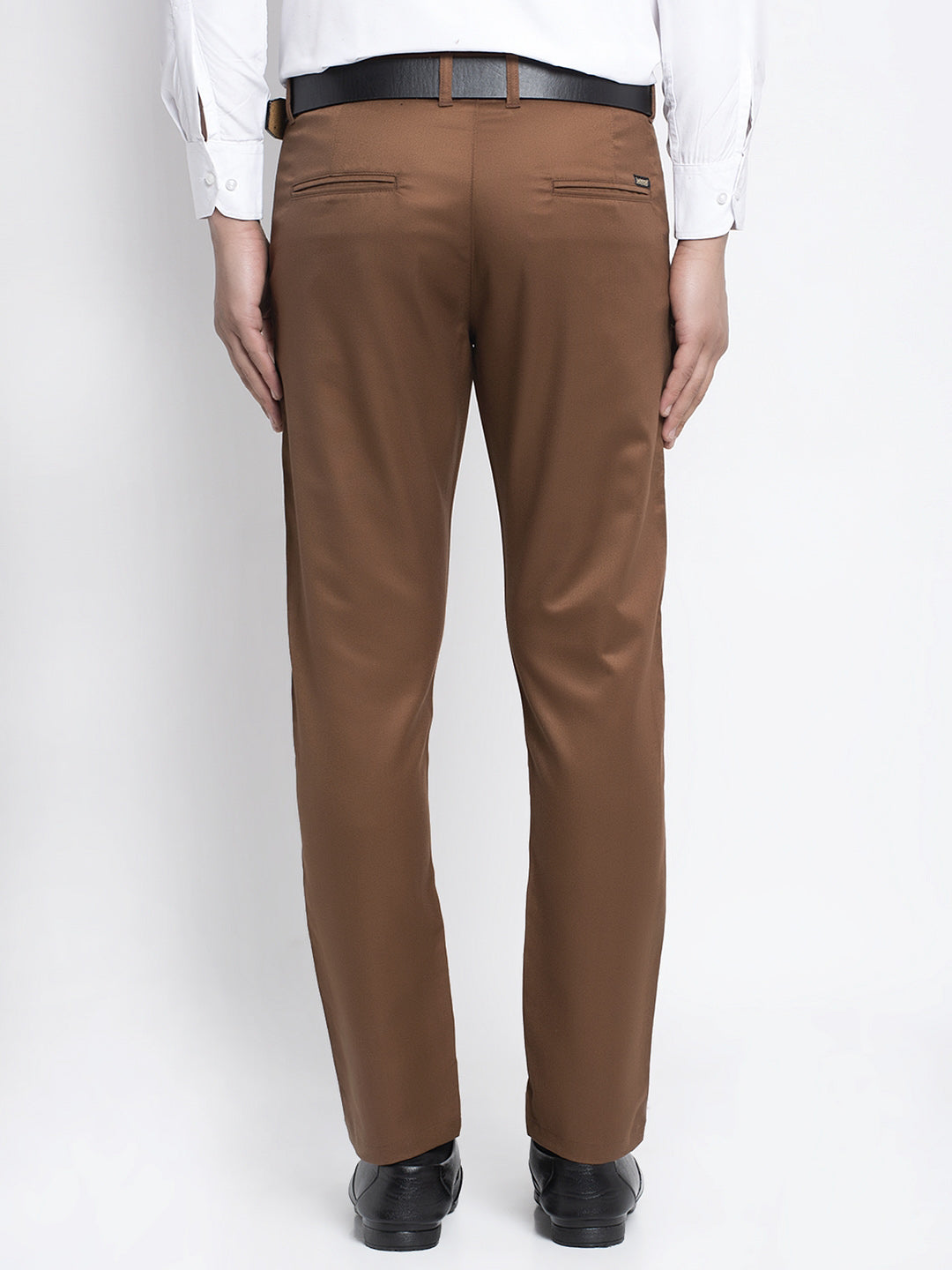 Jainish Men's Brown Tapered Fit Formal Trousers 