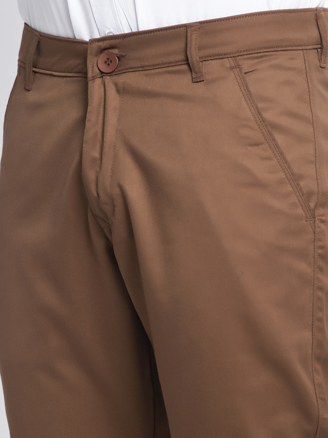 Jainish Men's Brown Tapered Fit Formal Trousers 