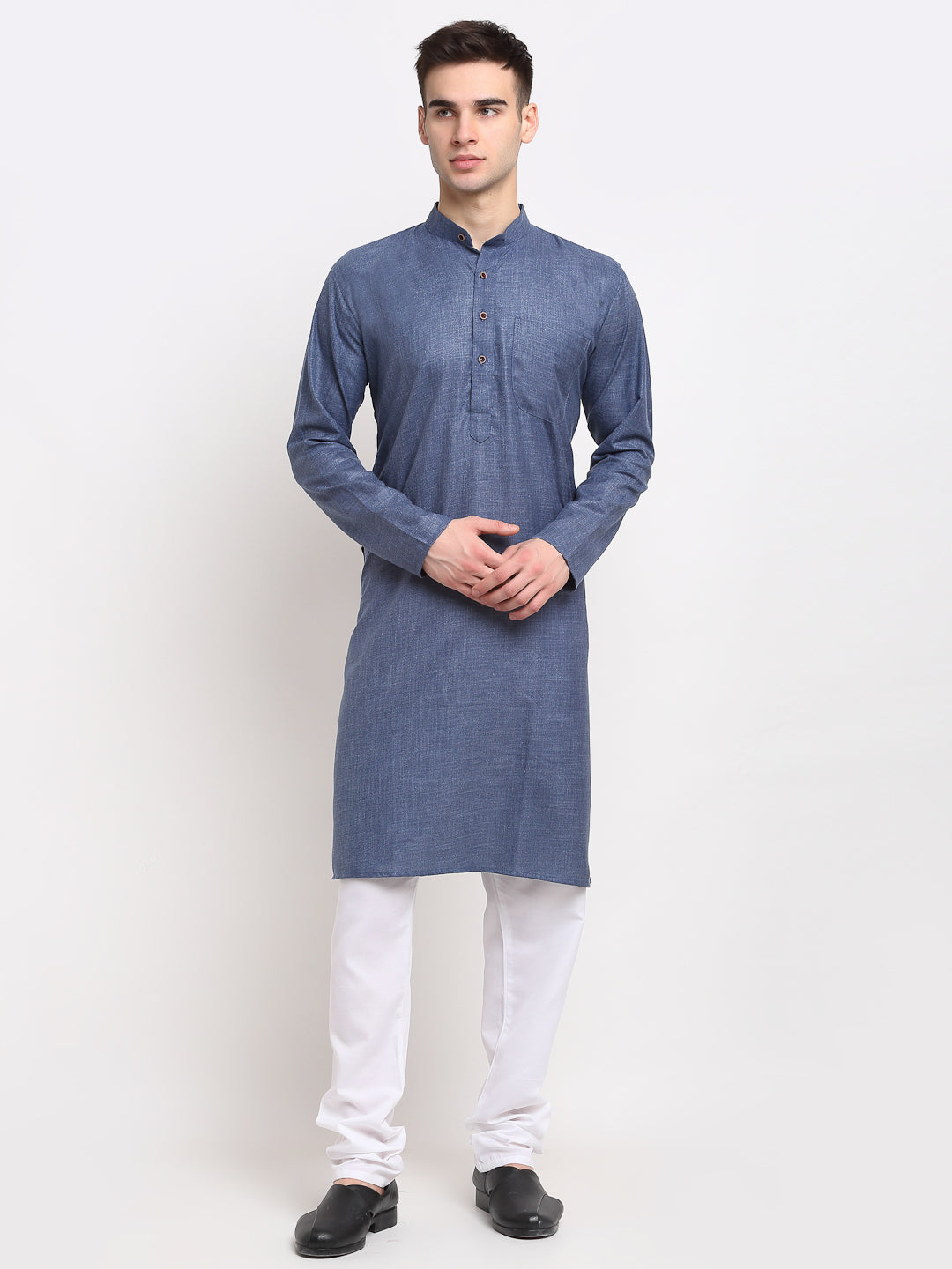 Jompers Men's Cotton Solid Kurta Pyjama - Dark-Grey