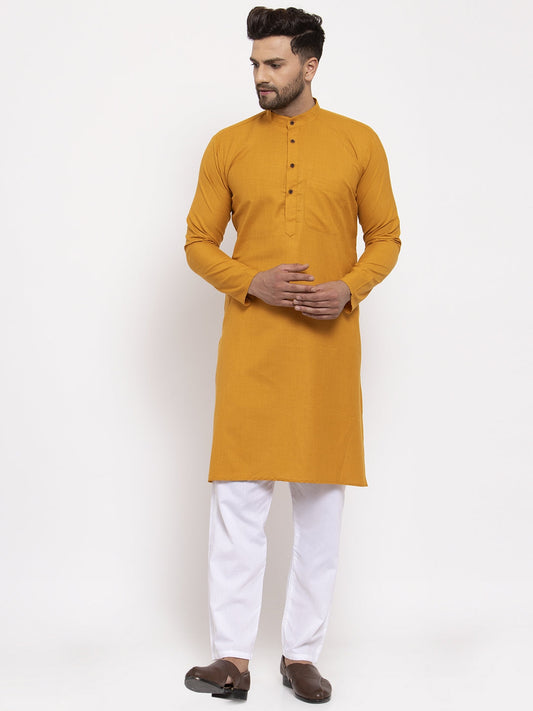 Jompers Men's Cotton Solid Kurta Pyjama - Mustard