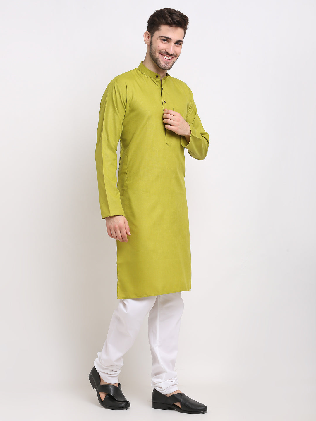 Jompers Men's Cotton Solid Kurta Pyjama - Olive