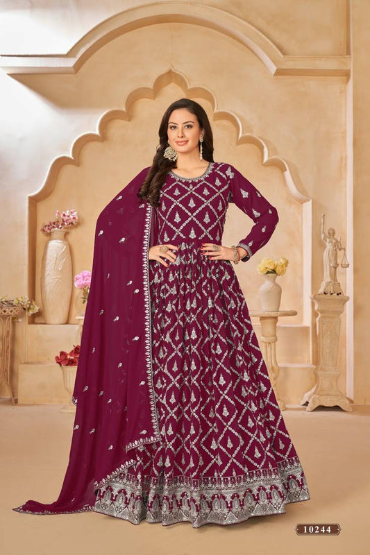 Anaita Purple Embroidered Faux Georgette Anarkali Suit