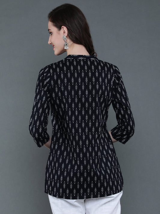 Antaran Black Pure Cotton Geometric Printed Tunic