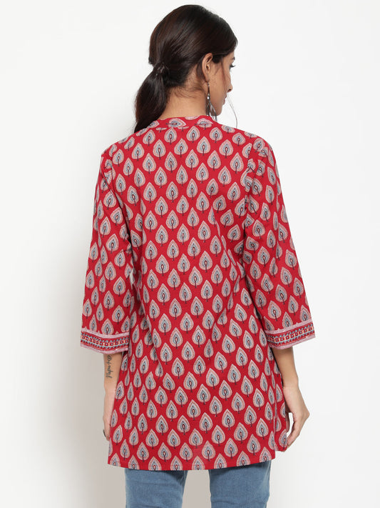 Antaran Maroon Pure Cotton Printed Tunic