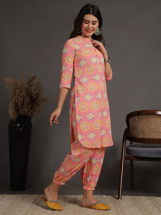 Antaran Peach Pure Cotton Printed Co Ord Set