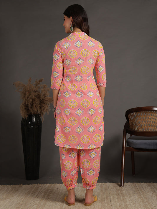 Antaran Peach Pure Cotton Printed Co Ord Set
