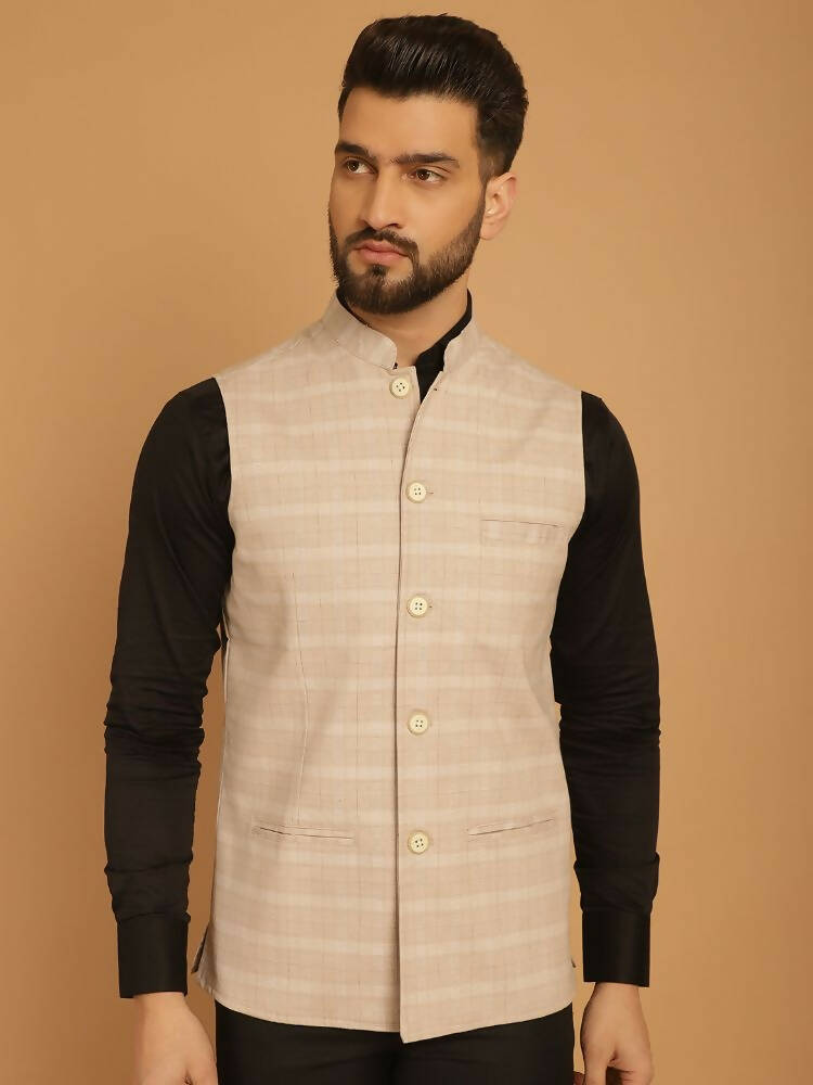 Even Apparels Nehru Jacket With Welt Pockets - Beige 
