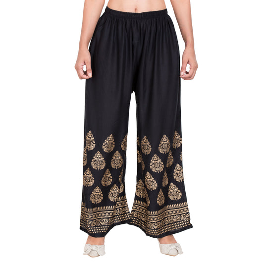 PAVONINE Black Color Golden Printed Rayon Fabric Sharara For Women
