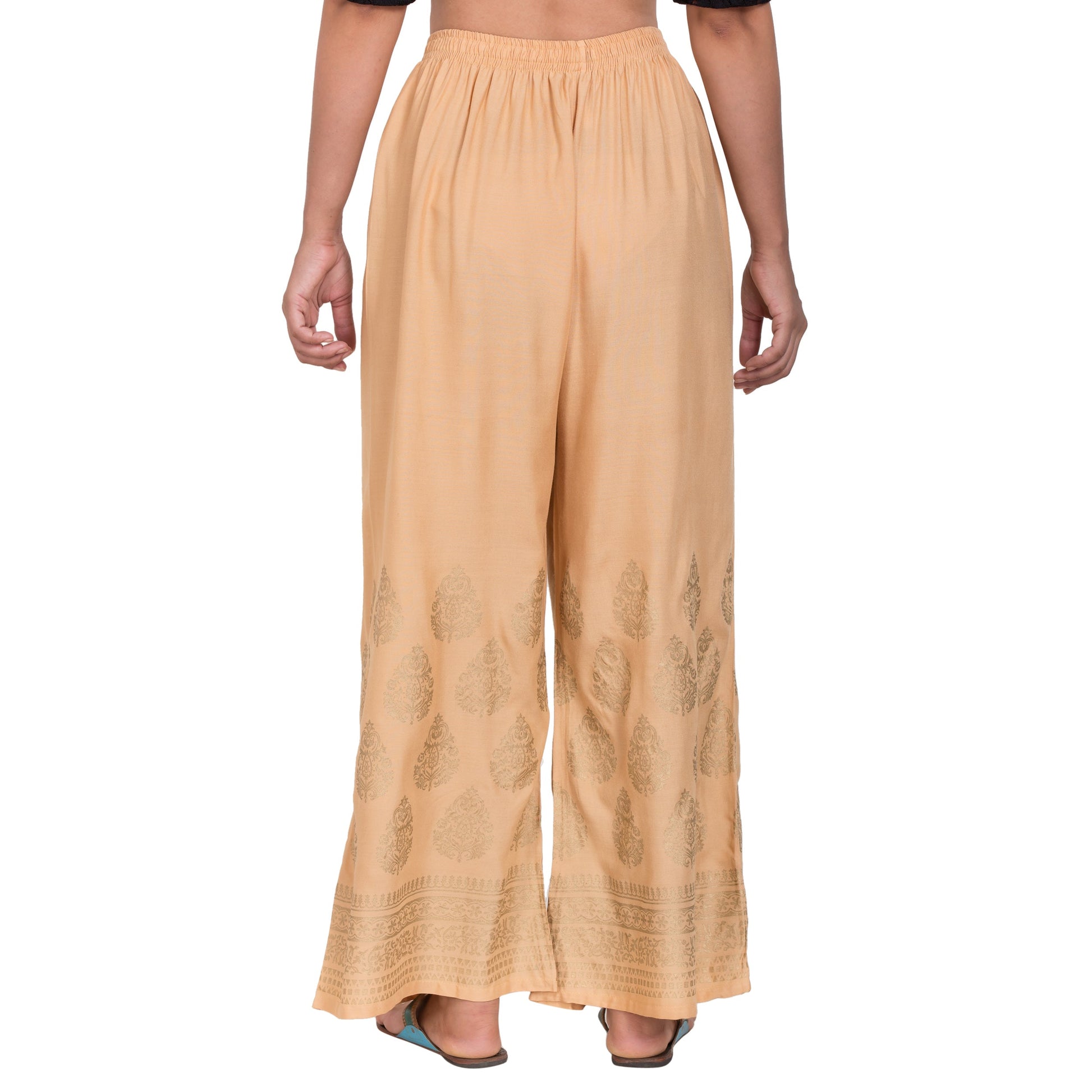 PAVONINE Beige Color Golden Printed Rayon Fabric Sharara For Women