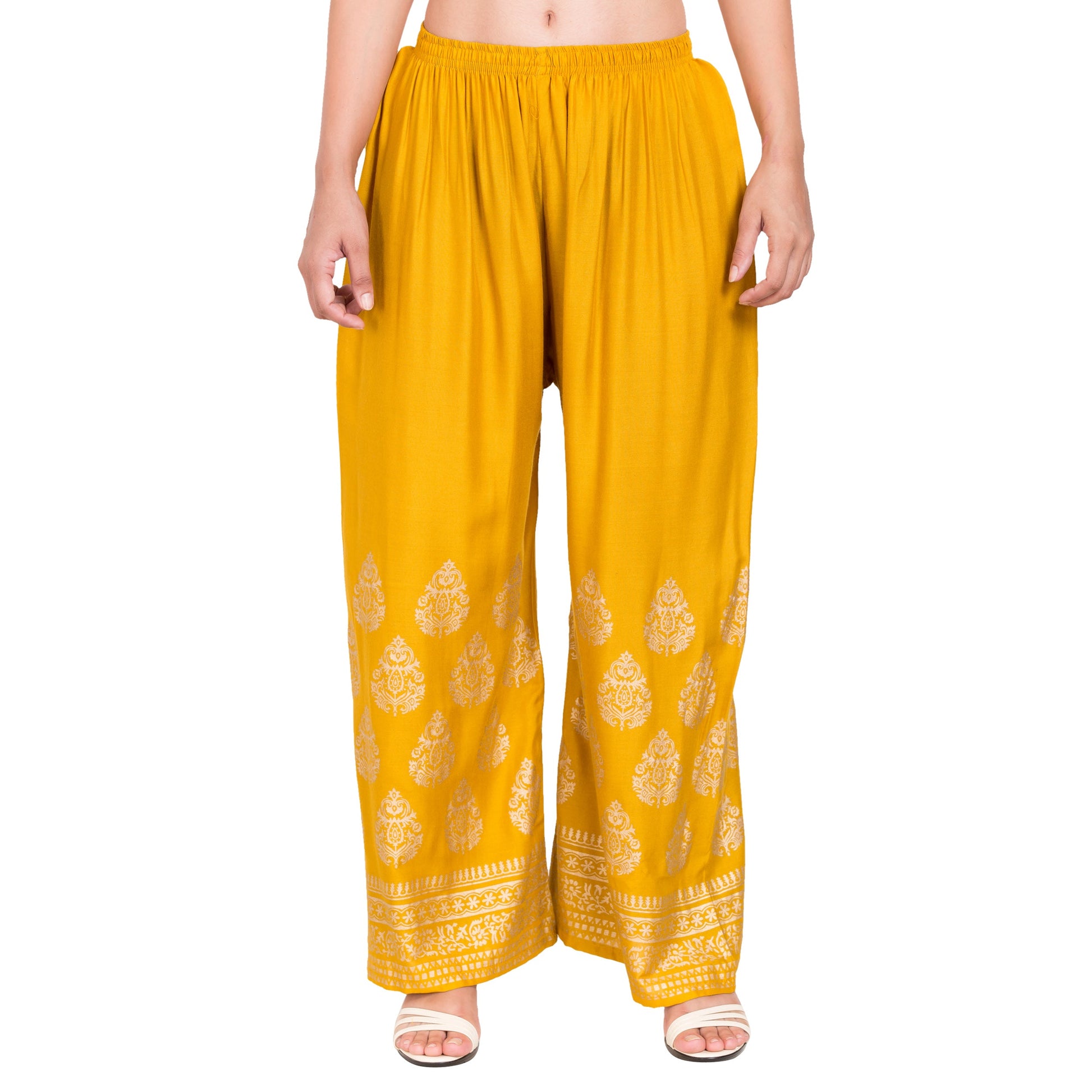 PAVONINE Mustard Color Golden Printed Rayon Fabric Sharara For Women
