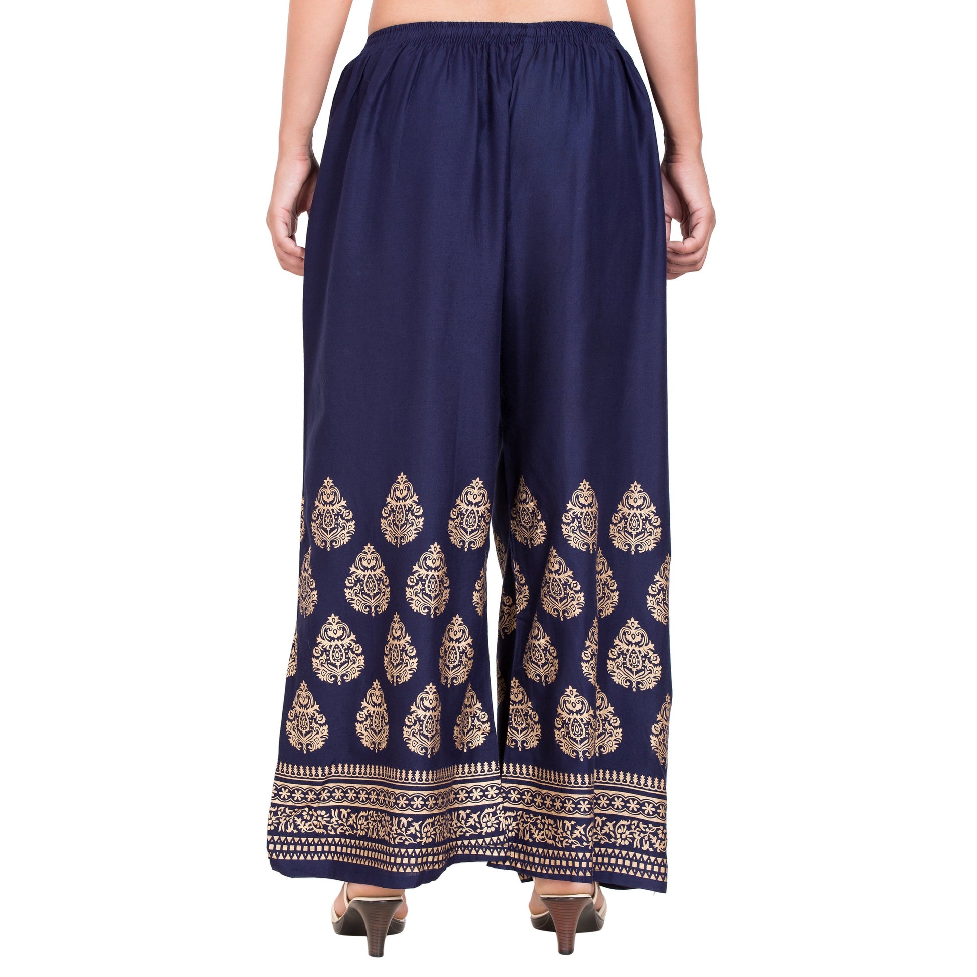 PAVONINE Navy Blue Color Golden Printed Rayon Fabric Sharara For Women