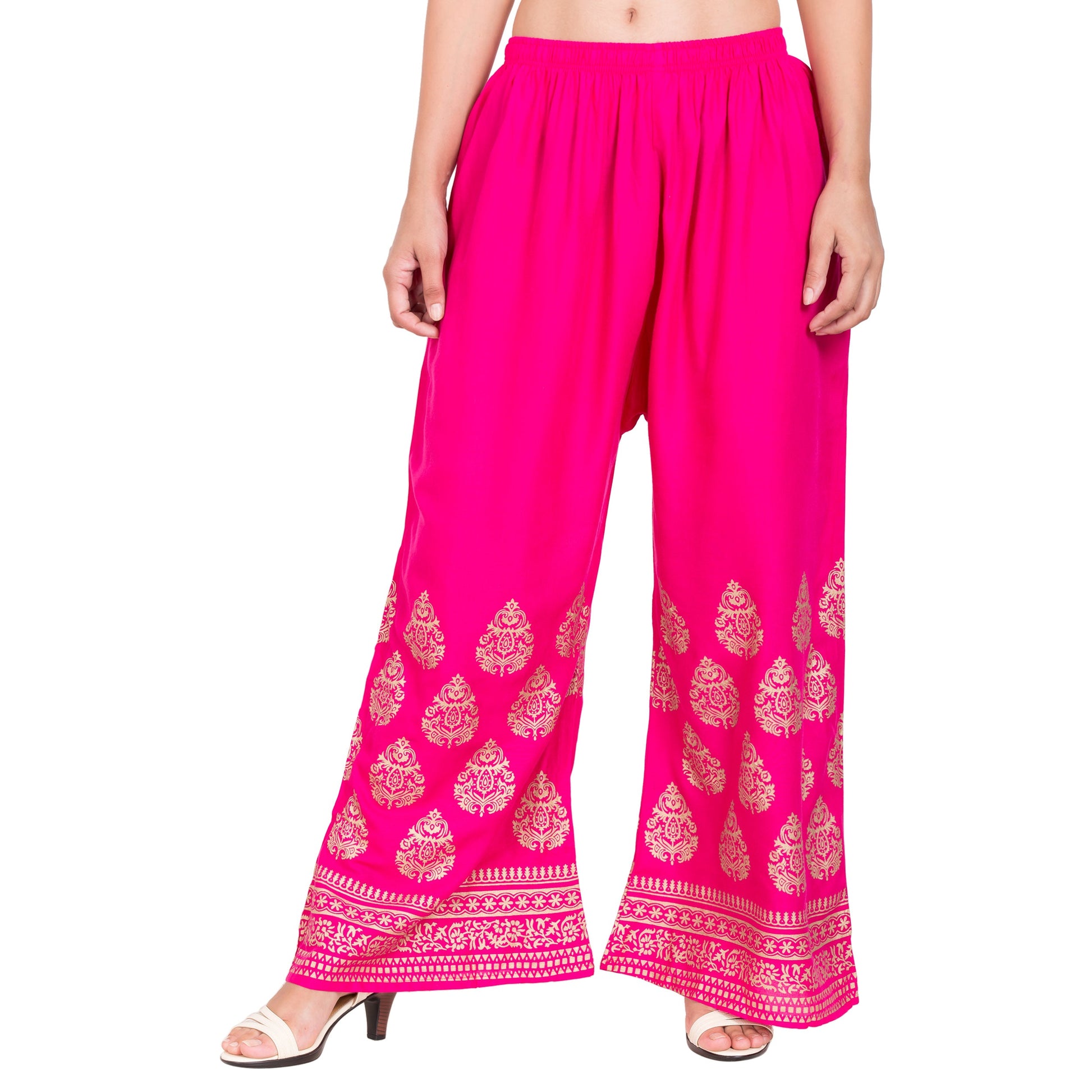 PAVONINE Rani Color Golden Printed Rayon Fabric Sharara For Women